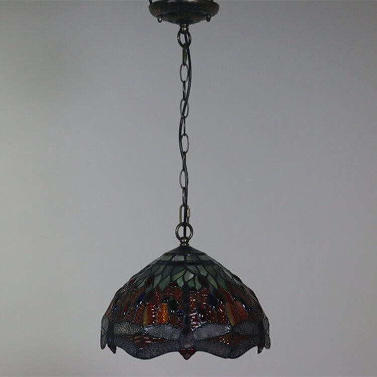 Tiffany Vintage Butterfly Stained Glass Dome 1-Light Pendant Light