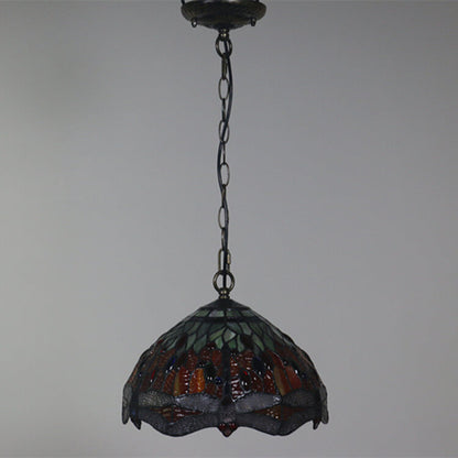 Tiffany Vintage Butterfly Stained Glass Dome 1-Light Pendant Light