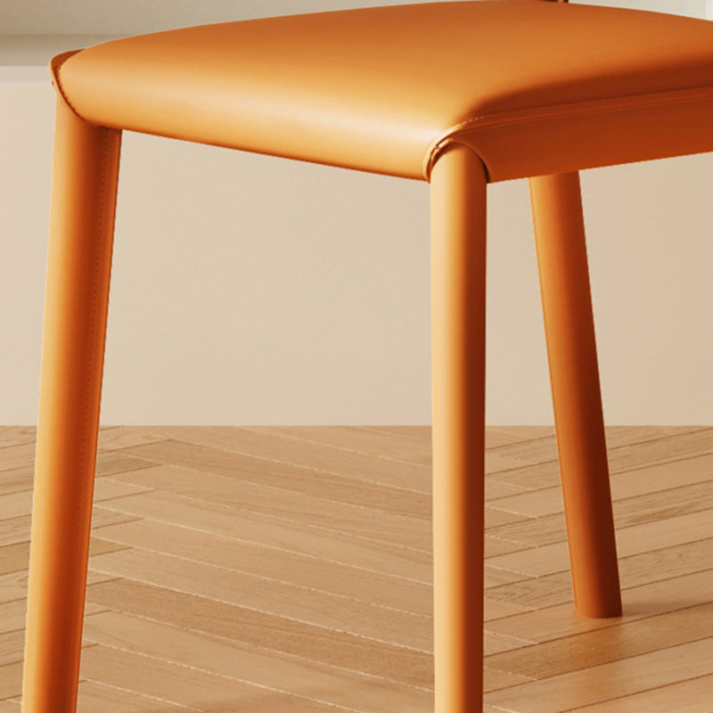 Modern Minimalist Square Oval Back Genuine Leather Carbon Steel Dining Chair For Dining Room