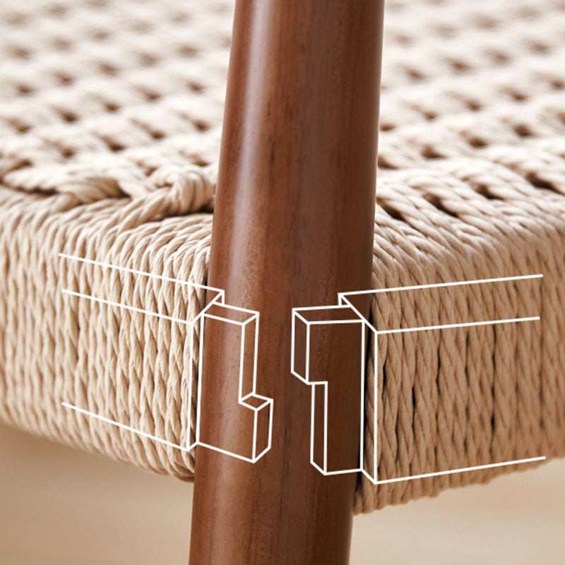 Traditional Vintage Braided Rope Wood Legs Square Dining Chair Backrest Armrest For Dining Room