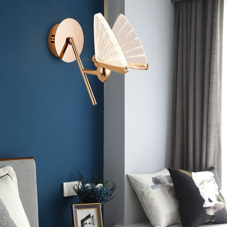 Modern Art Deco Zinc Alloy Butterfly Shape Acrylic LED Wall Sconce Lamp For Living Room