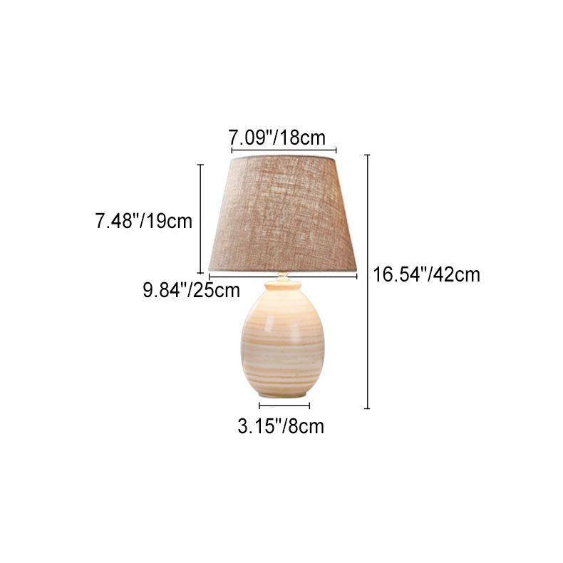 European Minimalist Oval Pot Ceramic Fabric 1-Light Table Lamp