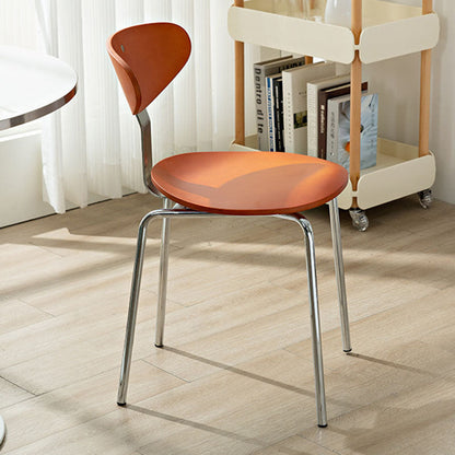 Modern Minimalist Round Wood Faux Leather Iron Dining Chair Four Legs Backrest For Dining Room