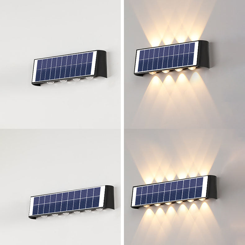 مصباح حائط LED مستطيل الشكل مقاوم للماء يعمل بالطاقة الشمسية بتصميم عصري بسيط مصنوع من مادة ABS PMMA للفناء الخارجي