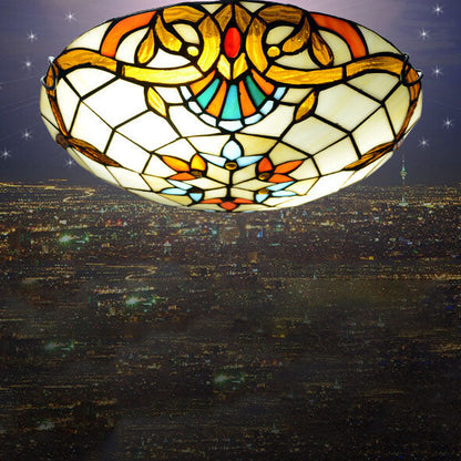 European Tiffany Baroque Round Stained Glass 2/3/4 Light Flush Mount Ceiling Light