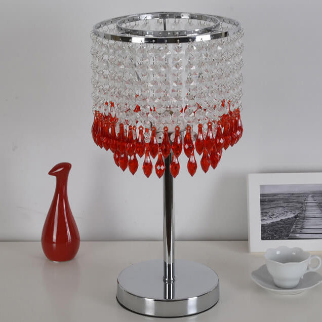 Modern Crystal Beads Colored Column 1-Light Table Lamp