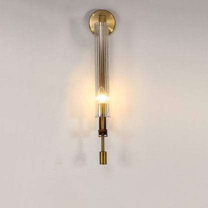 Contemporary Simplicity Hardware Ribbed Glass Column 1-Light Wall Sconce Lamp For Living Room