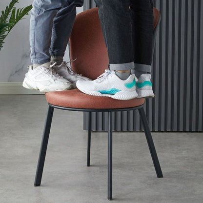 Contemporary Scandinavian Round Cushion Faux Leather Carbon Steel Dining Chair Backrest For Dining Room