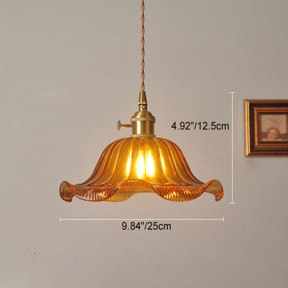 Modern Art Deco Sunflower Lotus Leaf Glass Shade Brass 1-Light Pendant Light For Living Room