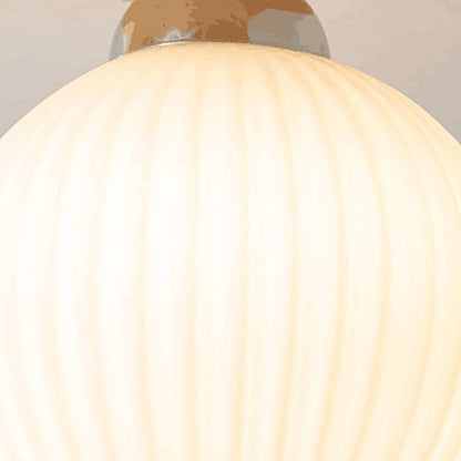 Nordic Simple Solid Wood Antler Glass Dome 1-Light Semi-Flush Mount Ceiling Light