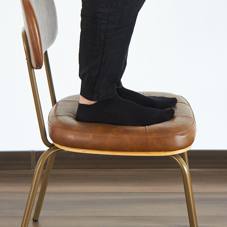 Modern Minimalist Square Metal PU Leather Four Legs  Dining Chair Backrest For Dining Room