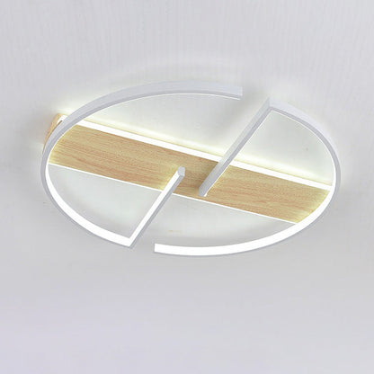 Modern Simplicity Iron Aluminum Wood Round Geometric LED Flush Mount Ceiling Light For Living Room
