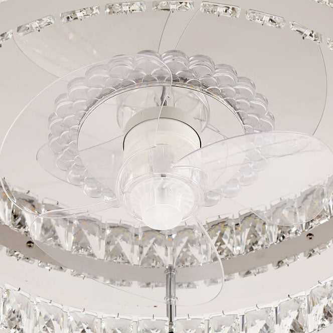 Modern Luxury Crystal Stainless Steel LED Flush Mount Ceiling Fan Light