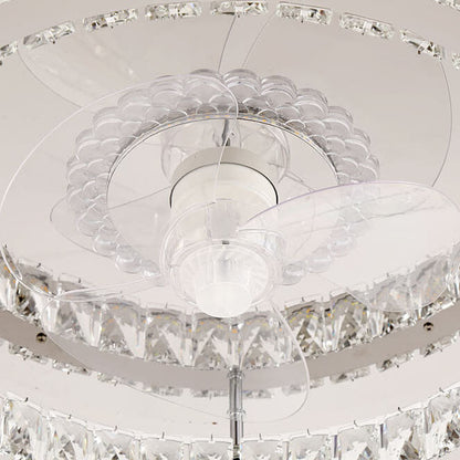 Modern Luxury Crystal Stainless Steel LED Flush Mount Ceiling Fan Light