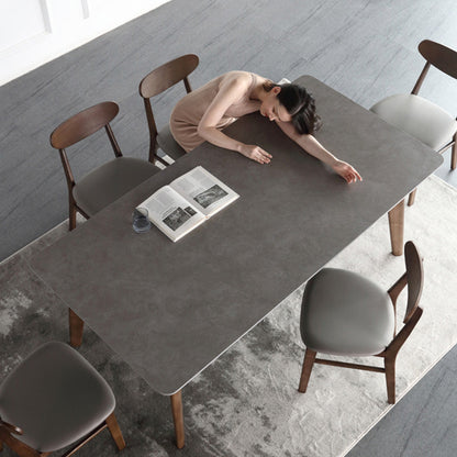 Contemporary Nordic Rectangular Ash Wood Slab Dining Table & Chair Set For 4/6 Seats