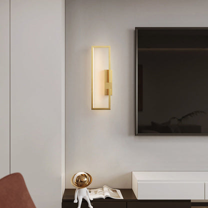 Modern Mid-century All Copper Rectangular Geometric LED Wall Sconce Lamp For Bedside