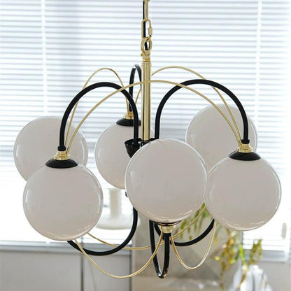 Traditional Vintage Irregular Twisted Orb Iron Glass 6-Light Chandelier For Living Room