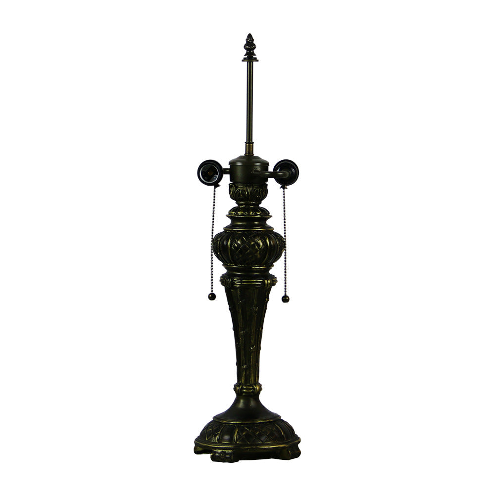 Traditional Tiffany Resin Glass Dome Hemispheric Flower 2-Light Table Lamp For Bedside