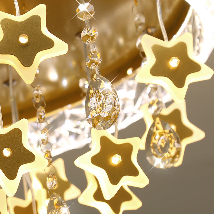 Contemporary Nordic Kids Iron Acrylic Crystal Round Star Pendant LED Flush Mount Ceiling Light For Bedroom