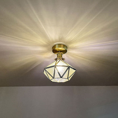 Modern Light Luxury Copper Glass 1-Light Semi-Flush Mount Light
