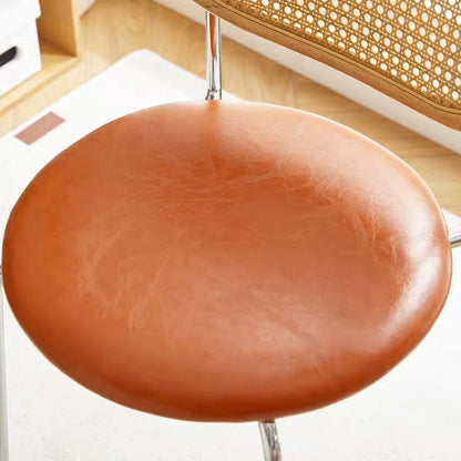Contemporary Vintage Round Rectangular Solid Wood Metal Genuine Leather Dining Chair Backrest For Dining Room
