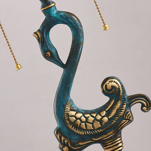 European Luxury Stained Glass Swan Base Copper 2-Light Table Lamp