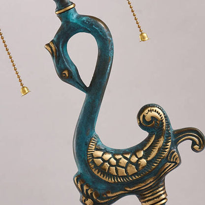 European Luxury Stained Glass Swan Base Copper 2-Light Table Lamp