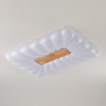 Modern Cream Rectangular Rubberwood Iron Acrylic LED Flush Mount Ceiling Light