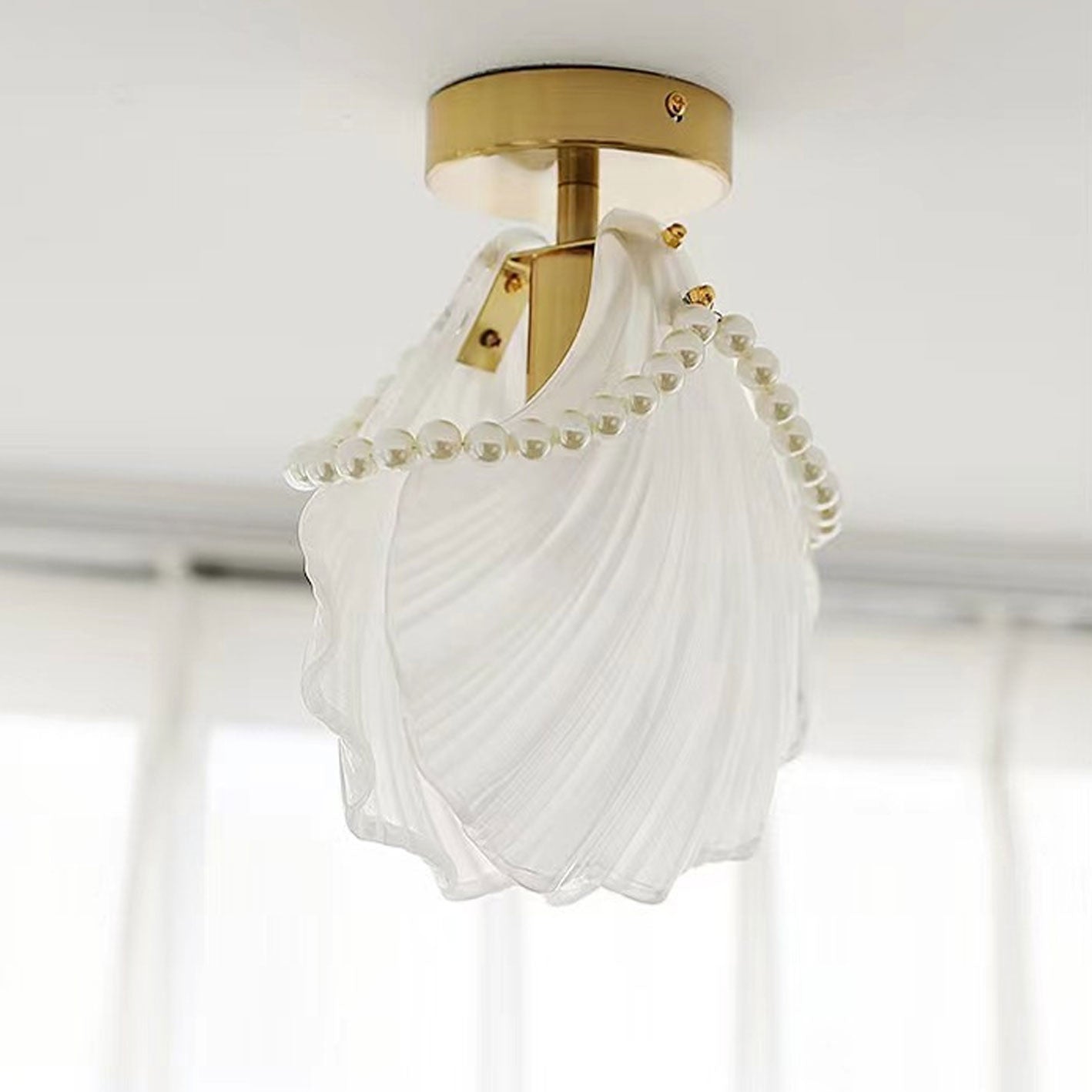 French Light Luxury Petal Pearl Glass 1-Light Flush Mount Ceiling Light