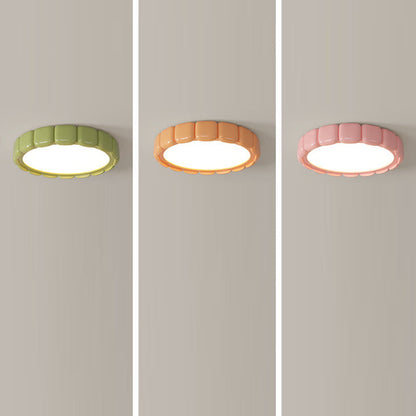 Contemporary Scandinavian Macaron Fiberglass Iron Round LED Flush Mount Ceiling Light For Bedroom
