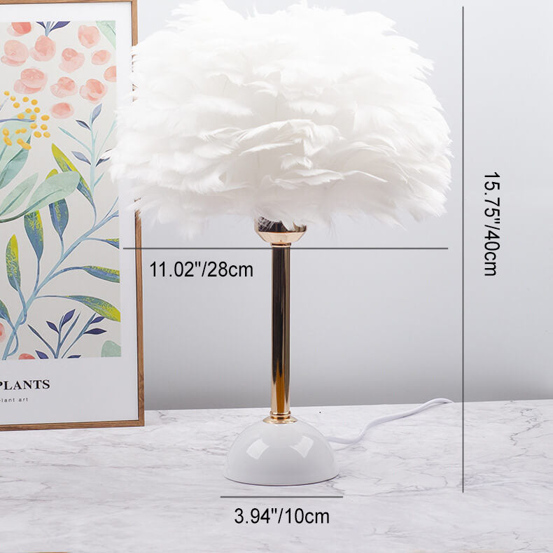 Modern Light Luxury Feather Round Shade Gold Pole 1-Light Table Lamp