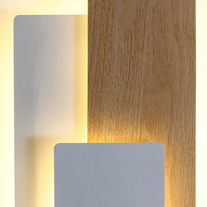 Contemporary Simplicity Imitation Wood Grain Texture Geometric Iron Rectangular LED Wall Sconce Lamp For Living Room