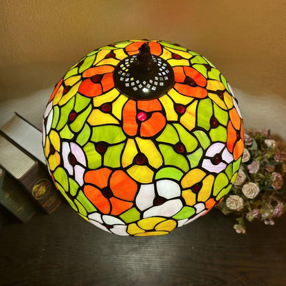 Traditional Tiffany Resin Glass Dome Conic Flower Leaf 1-Light Table Lamp For Bedside