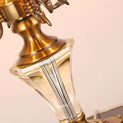 Modern Luxury Fabric Shade Candle Crystal Base 3/4 Light Table Lamp