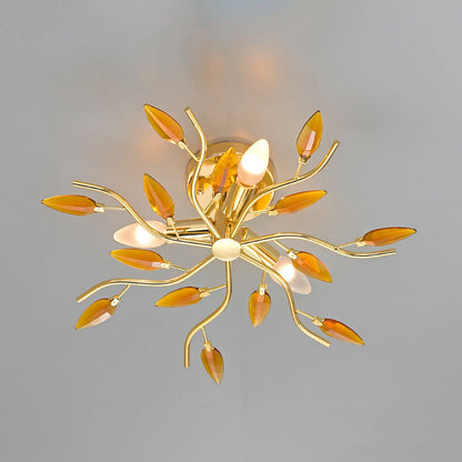 Nordic Light Luxury Leaves 3-Light Semi-Flush Mount Ceiling Light