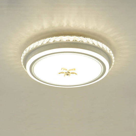 European Crystal Round Flower Design LED Flush Mount Ceiling Light