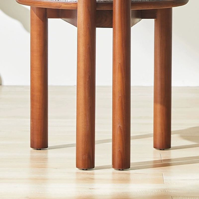 Traditional Vintage Round Upholstered PU Leather Lambswool Solid Wood Dining Chair Backrest For Dining Room