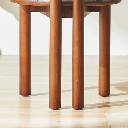 Traditional Vintage Round Upholstered PU Leather Lambswool Solid Wood Dining Chair Backrest For Dining Room