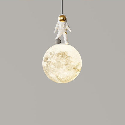 Modern Minimalist Astronaut Moon Iron Resin LED Pendant Light For Bedroom