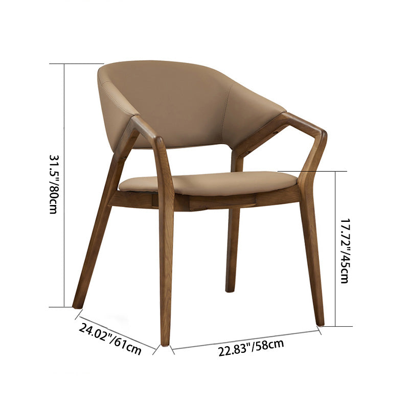 Contemporary Simplicity Square Artificial Leather Upholstered Wood Dining Chair Backrest Armrest For Dining Room