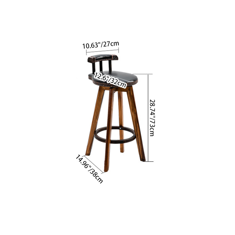 Contemporary Retro Round Faux Leather Wood Legs Swivel Bar Stool Low Back Footrest For Dining Room