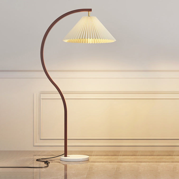 Japanese Minimalist Pleated Fabric Curved Iron 1-Light Standing Floor Lamp