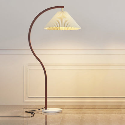 Japanese Minimalist Pleated Fabric Curved Iron 1-Light Standing Floor Lamp
