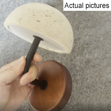 Traditional Japanese Stone Iron Wood Umbrella Mushroom LED Wall Sconce Lamp For Bedside