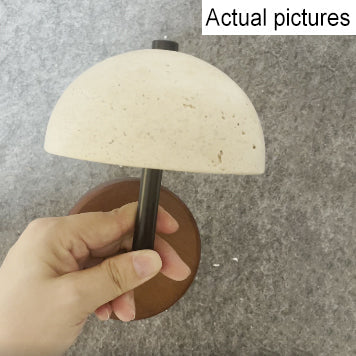 Traditional Japanese Stone Iron Wood Umbrella Mushroom LED Wall Sconce Lamp For Bedside