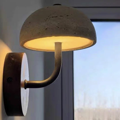 Traditional Japanese Stone Iron Wood Umbrella Mushroom LED Wall Sconce Lamp For Bedside