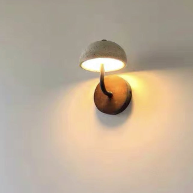 Traditional Japanese Stone Iron Wood Umbrella Mushroom LED Wall Sconce Lamp For Bedside
