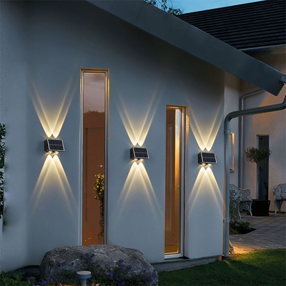 مصباح حائط LED مستطيل الشكل مقاوم للماء يعمل بالطاقة الشمسية بتصميم عصري بسيط مصنوع من مادة ABS PMMA للفناء الخارجي