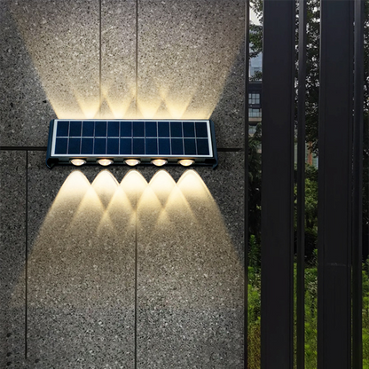مصباح حائط LED مستطيل الشكل مقاوم للماء يعمل بالطاقة الشمسية بتصميم عصري بسيط مصنوع من مادة ABS PMMA للفناء الخارجي