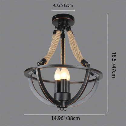Vintage Industrial Iron Twine 3-Light Island Light Chandelier